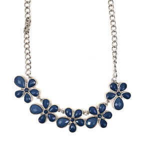 NWT Blue Floral Silver Tone Necklace 8in
